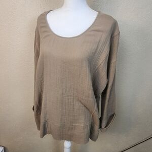 Soft Surroundings Tan Cotton Gauze Long Sleeve Top Large (5787)